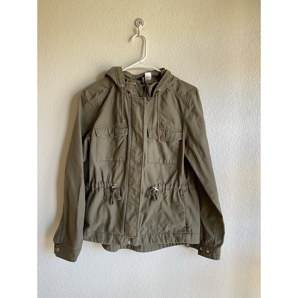 Divided Women's Dark Green Hooded Jacket 10 Full Zip Military Style